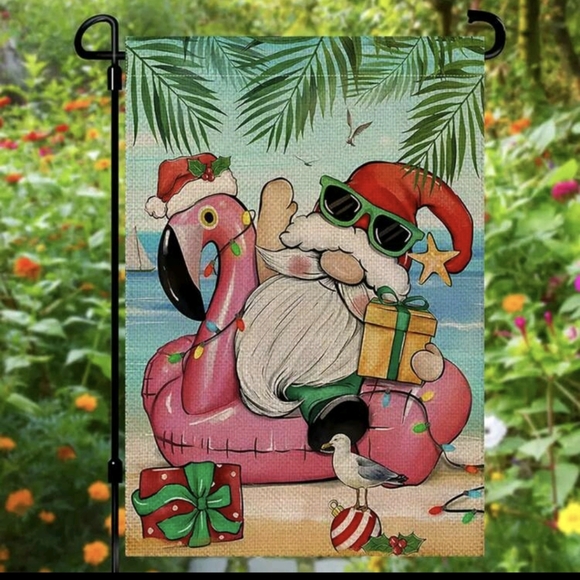 2/$12 - Flamingo Floaty Santa Garden Flag - Picture 3 of 7